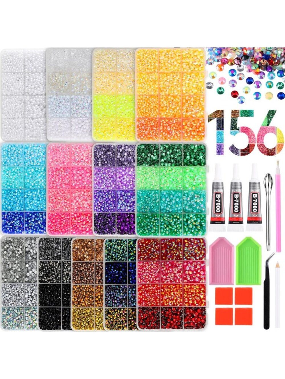 117,000 Pcs Flatback Rhinestones Kit - 3/4/5mm, 13 Vibrant Colors for DIY Crafts